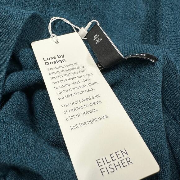 Eileen Fisher DAMAGED Washable Wool Crepe Long Sleeve Sweater Blue Sz Large - Picture 8 of 11